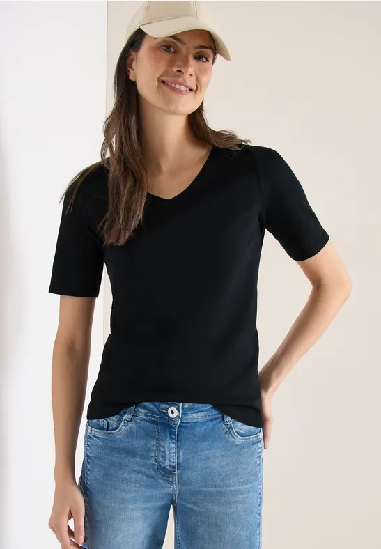 cecil Basic T-Shirt V-Ausschnitt Organic Cotton Schwarz