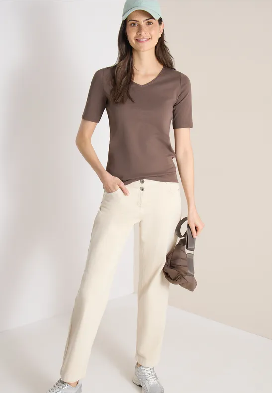 Thumbnail - Cecil Damen Basic T-Shirt aus Baumwolle in Beige, Gr: L
