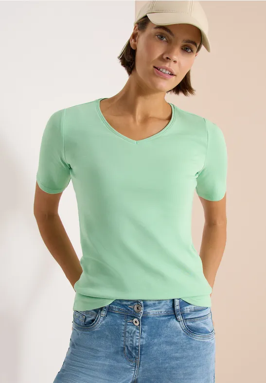cecil Basic T-Shirt V-Ausschnitt Organic Cotton Gruen