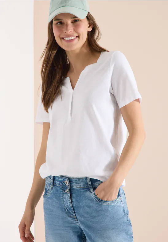 cecil Shirt Tunika Split Neck Saum
