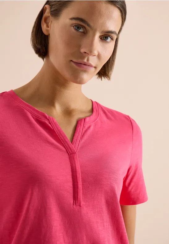 cecil Basic Shirt Tunika-Look Split Neck Baumwolle Rot