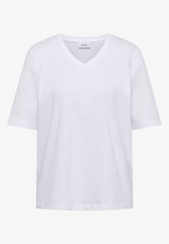 Thumbnail - Cecil Damen Basic T-Shirt mit V-Neck in Weiß, Gr: XXL