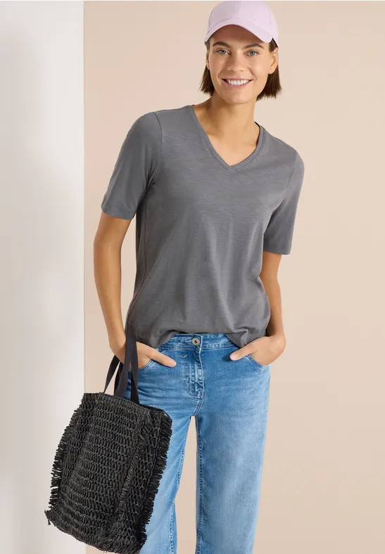 cecil Basic T-Shirt V-Neck 100% Organic Cotton Grau