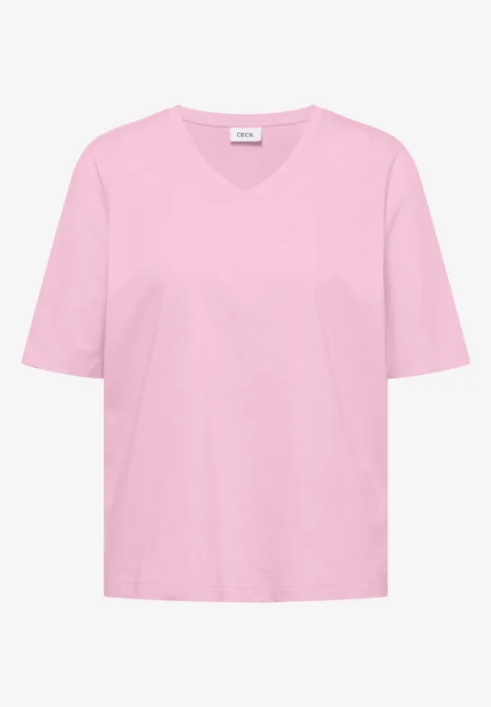 Thumbnail - Cecil Damen Basic T-Shirt mit V-Neck in Rosa, Gr: XS