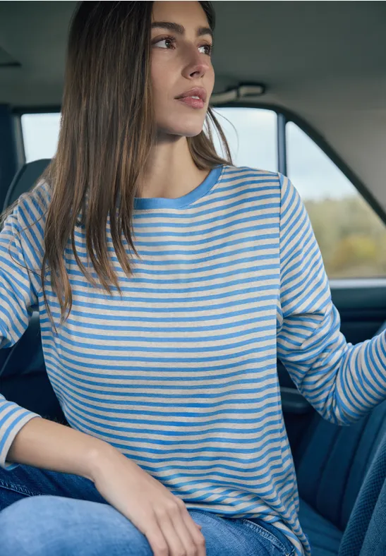 cecil Langarmshirt U-Boot Ausschnitt Baumwolle Blau