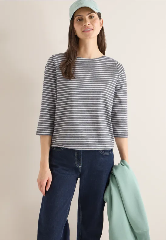 cecil Shirt U-Boot Ausschnitt Baumwolle Blau