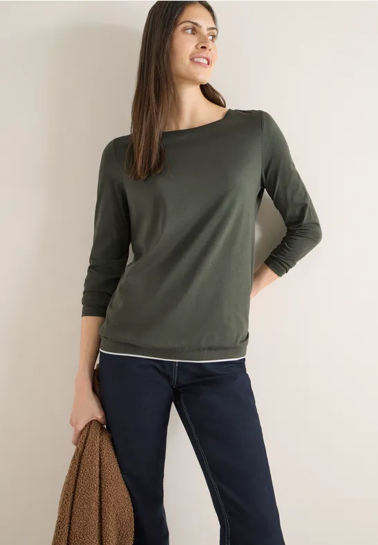 cecil Shirt Gerippter Bund Baumwolle Gruen