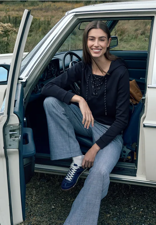 cecil Hoodie Shirt V-Ausschnitt Strings Kapuze Baumwolle Blau