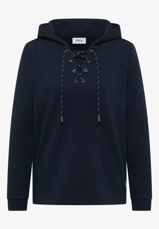 Thumbnail - Cecil Damen Hoodie Shirt mit Strings in Blau, Gr: S