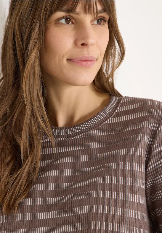 cecil Gestreiftes Shirt Rundhalsausschnitt Baumwolle-Modalmix Beige