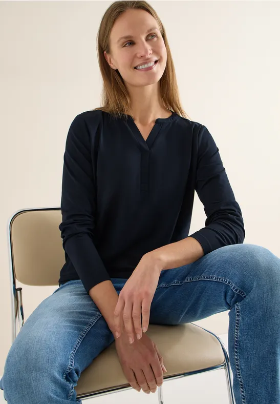 Thumbnail - Cecil Damen Shirt im Tunika-Look in Blau, Gr: XXL