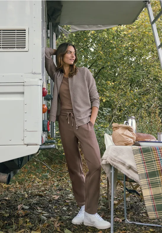 cecil Gestreifte Jacke Blouson Ottomanstruktur Beige