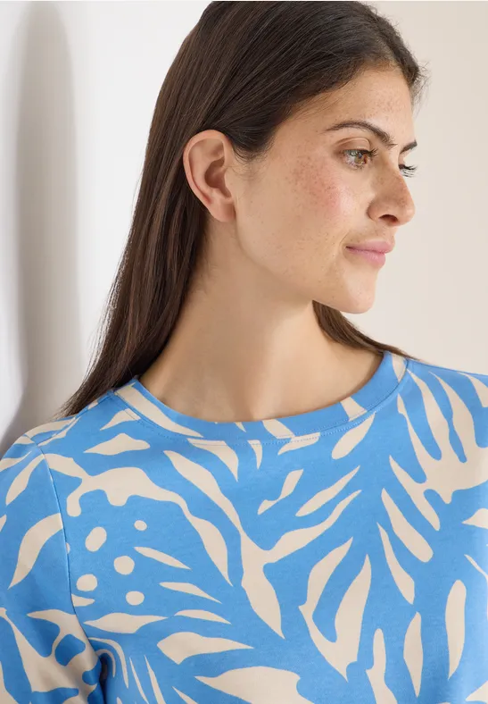 cecil Two-Tone Shirt Grafisch Baumwollmix Blau