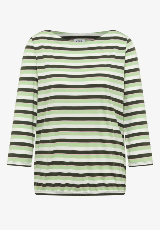 Thumbnail - Cecil Damen Gestreiftes Shirt in Grün, Gr: L