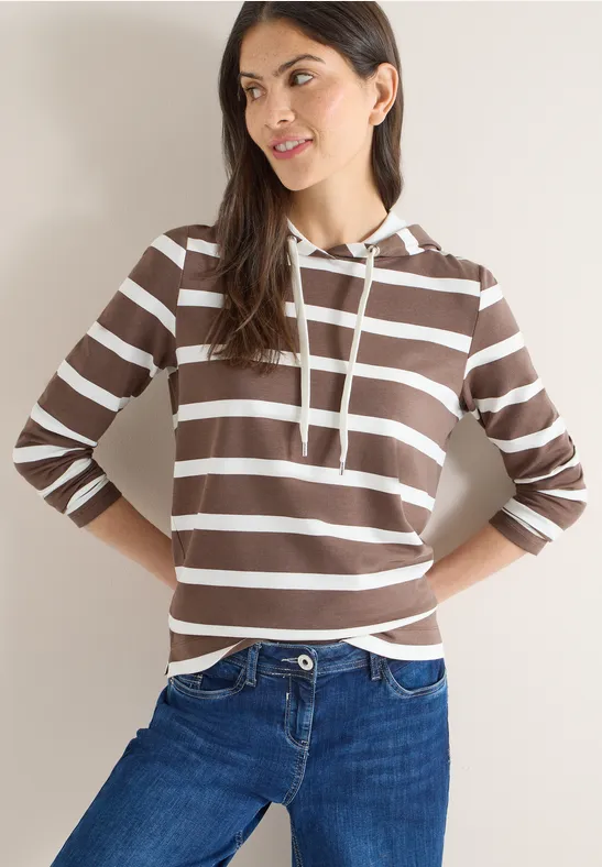 Thumbnail - Cecil Damen Gestreiftes Hoodieshirt in Beige, Gr: S