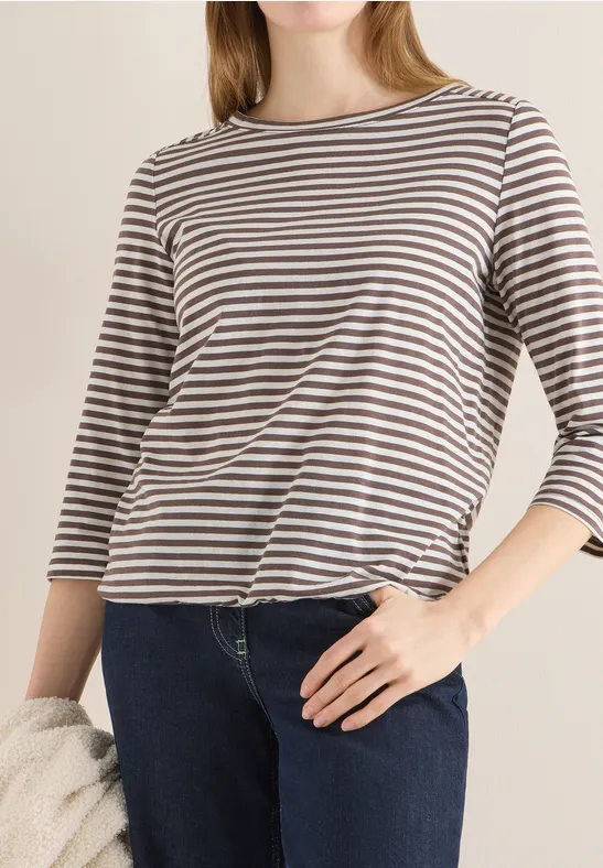 cecil Streifen Jersey Shirt Baumwolle Beige