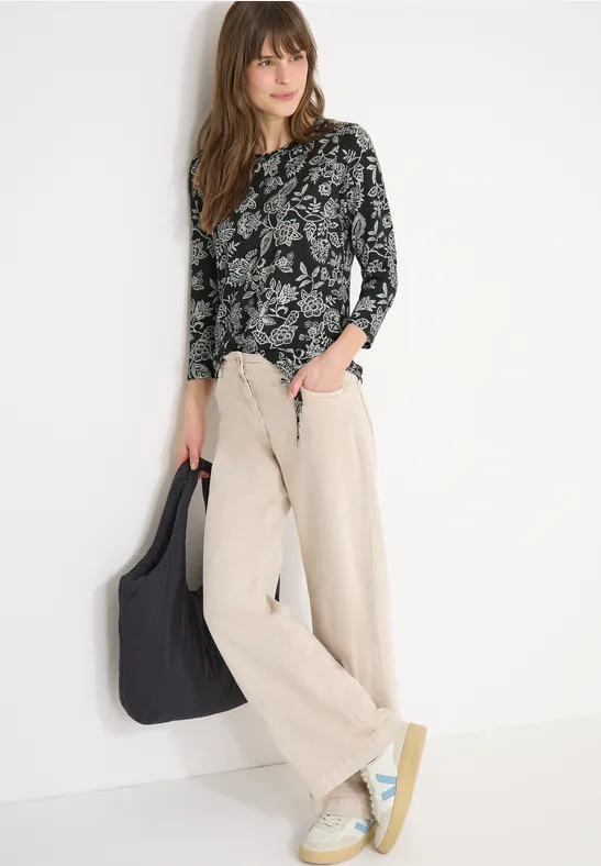 cecil Floral Modal Langarm Shirt Rundhals Grün