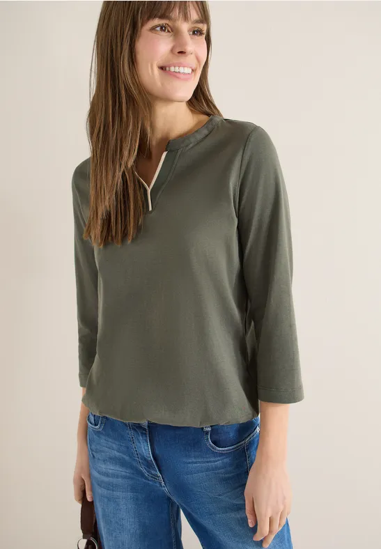 Thumbnail - Cecil Damen Shirt in Unifarbe in Grün, Gr: 3XL