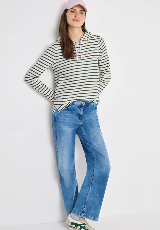 Thumbnail - Cecil Damen Gestreiftes Hoodie Shirt in Grün, Gr: XL