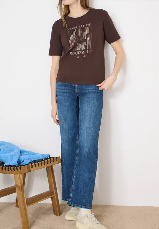 cecil T-Shirt Frontprint Organic Cotton Braun