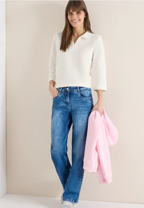 Thumbnail - Cecil Damen Struktur Poloshirt in Weiß, Gr: M