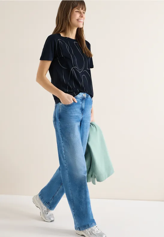 Thumbnail - Cecil Damen T-Shirt mit Folienprint in Blau, Gr: S