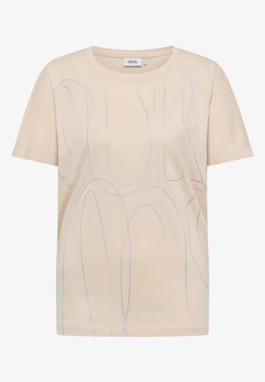 Thumbnail - Cecil Damen T-Shirt mit Folienprint in Beige, Gr: S