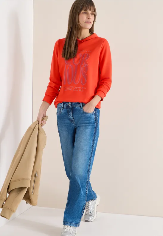 Thumbnail - Cecil Damen Hoodie Shirt mit Print in Orange, Gr: S