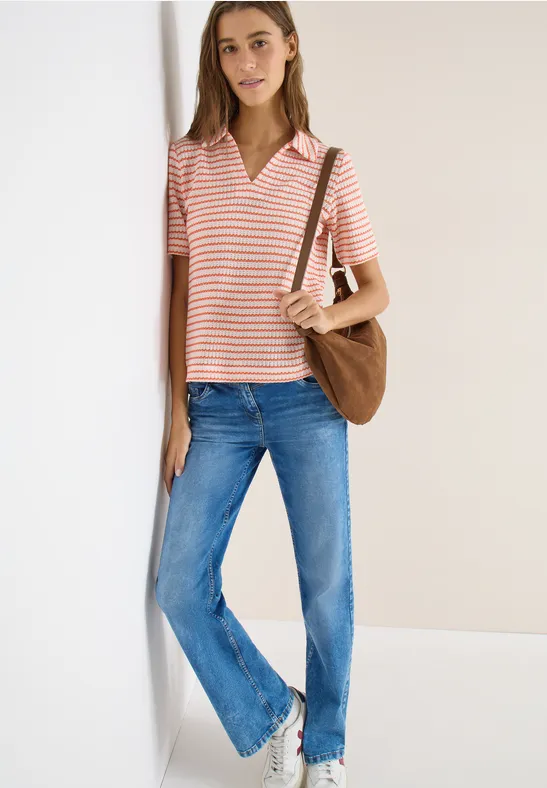 Thumbnail - Cecil Damen Gestreiftes Ajour Shirt in Orange, Gr: S