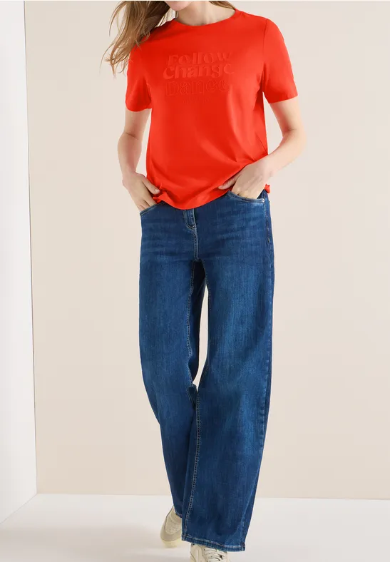 Thumbnail - Cecil Damen T-Shirt mit Frontprint in Orange, Gr: S