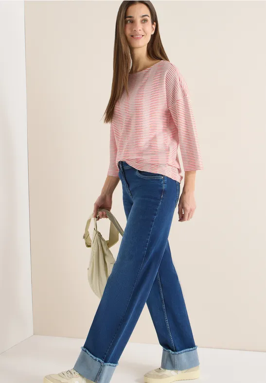 Thumbnail - Cecil Damen Gestreiftes Strukturshirt in Orange, Gr: XXL