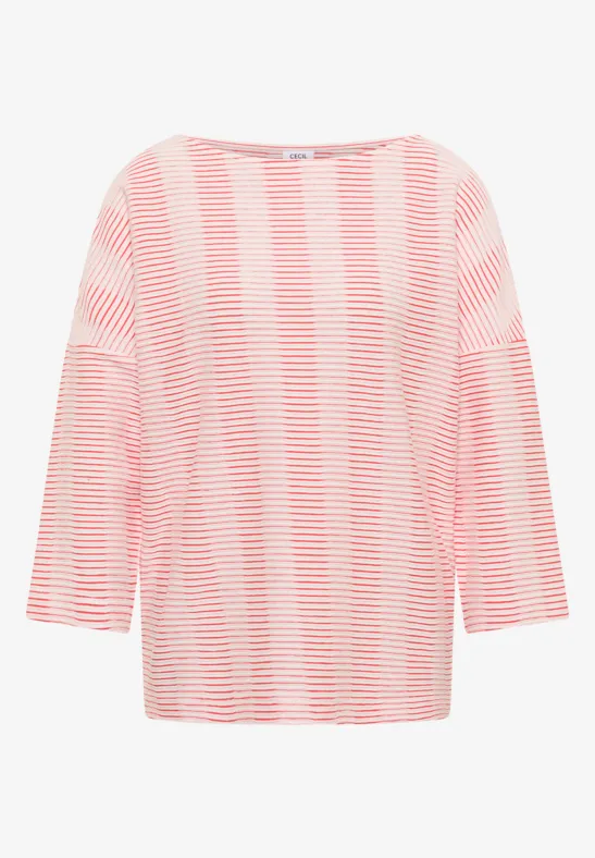 Thumbnail - Cecil Damen Gestreiftes Strukturshirt in Orange, Gr: XXL