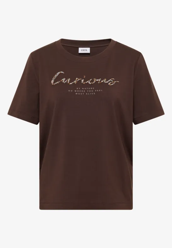Thumbnail - Cecil Damen T-Shirt mit Frontprint in Braun, Gr: L
