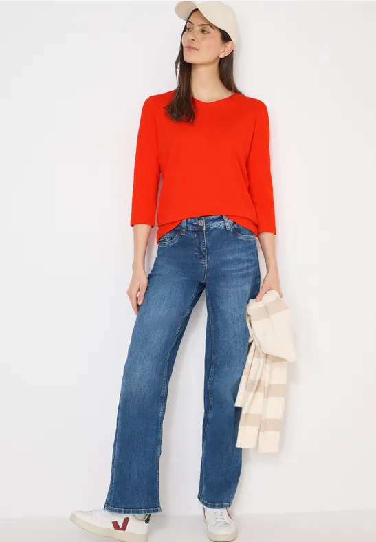 cecil Langarmshirt V-Ausschnitt Essential Baumwolle Orange