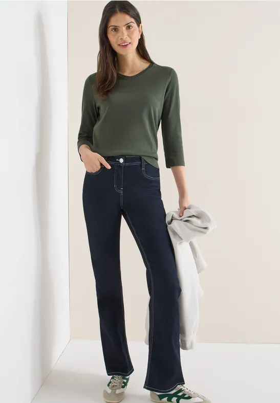 cecil Langarmshirt V-Ausschnitt Baumwolle Grün