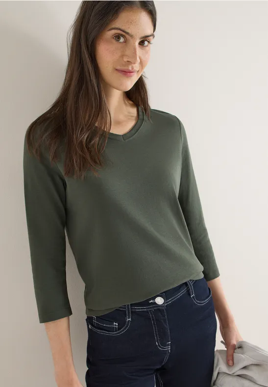 Thumbnail - Cecil Damen Basic T-Shirt in Grün, Gr: L