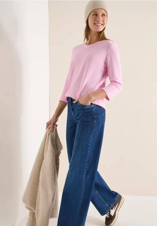 cecil Langarmshirt V-Ausschnitt Baumwolle Rosa