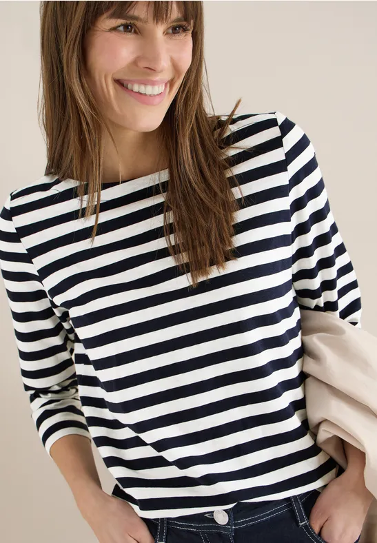 cecil Gestreiftes Basic Shirt Baumwolle Blau