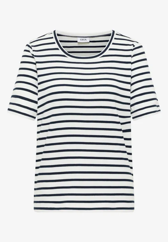 Thumbnail - Cecil Damen T-Shirt mit Rundhals und Streifen in Blau, Gr: XL