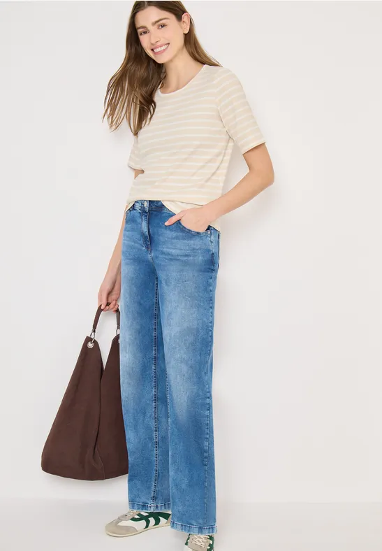 Thumbnail - Cecil Damen T-Shirt mit Rundhals und Streifen in Beige, Gr: L