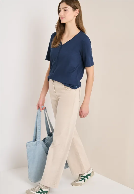 Thumbnail - Cecil Damen Kurzarm T-Shirt im Tunika-Look in Blau, Gr: L