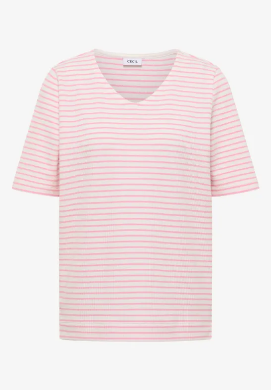 Thumbnail - Cecil Damen T-Shirt mit gerundetem V-Ausschnitt in Rosa, Gr: XXL