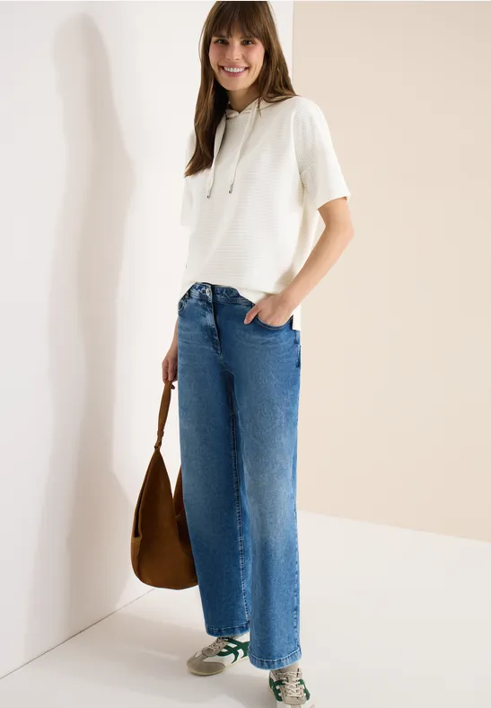 Thumbnail - Cecil Damen T-Shirt mit Kapuze und Struktur in Weiß, Gr: L