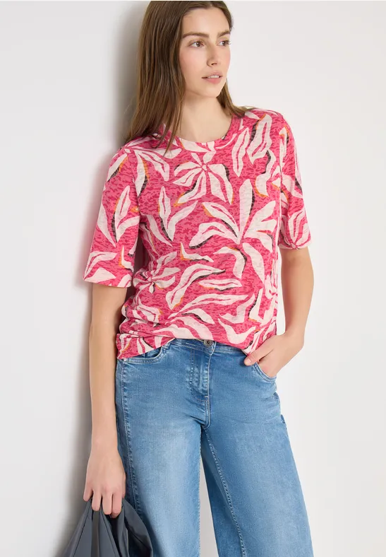 Thumbnail - Cecil Damen Ausbremmer Shirt mit Print in Pink, Gr: S