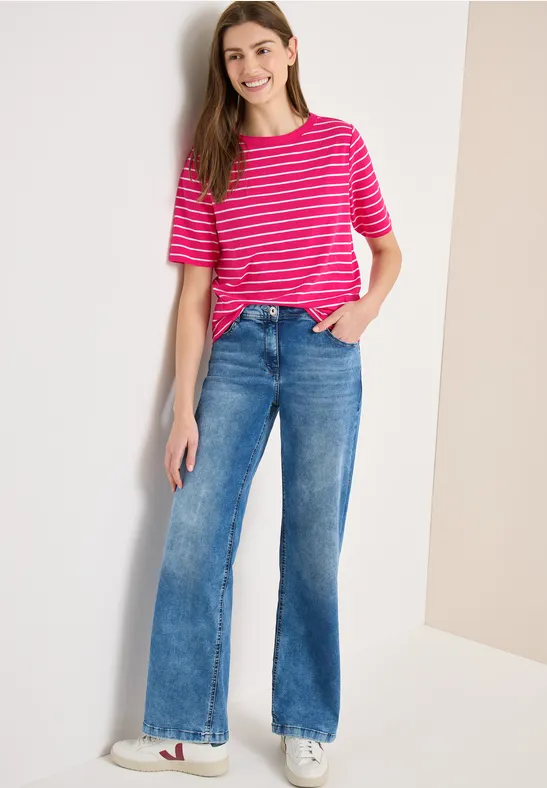 cecil T-Shirt Streifen Boatneck Organic Cotton Rosa
