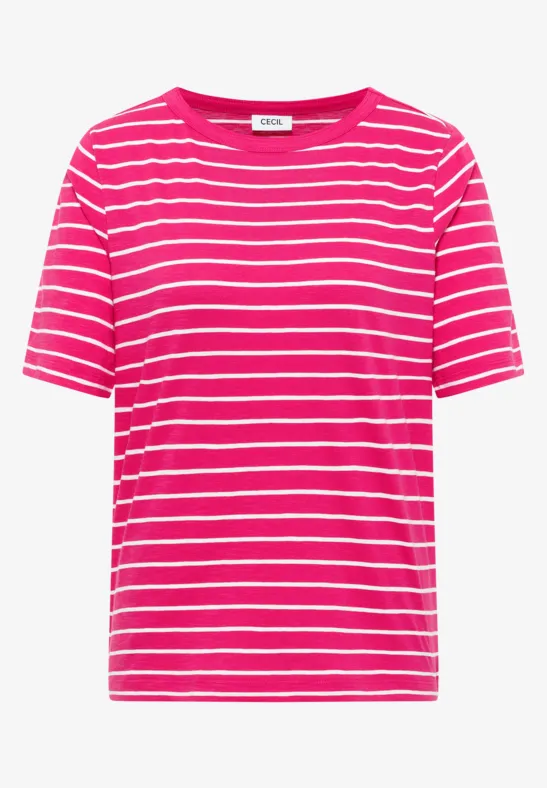 Thumbnail - Cecil Damen T-Shirt mit Boatneck und Streifen in Pink, Gr: XL