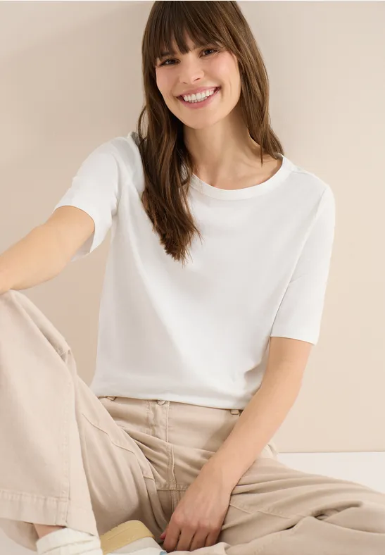 cecil Kurzarmshirt U-Boot-Ausschnitt Organic Cotton Weiss