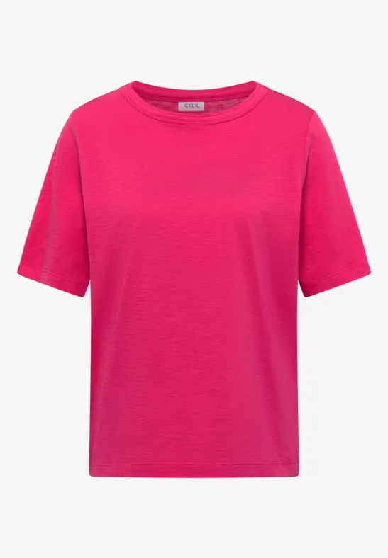 Thumbnail - Cecil Damen T-Shirt in Unifarbe in Pink, Gr: XL