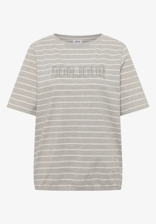 Thumbnail - Cecil Damen T-Shirt mit Schmuckstein Wording in Grau, Gr: L
