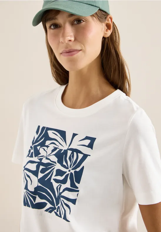 Cecil Damen T-Shirt mit Rundhals und Frontprint in Weiß, Gr: S